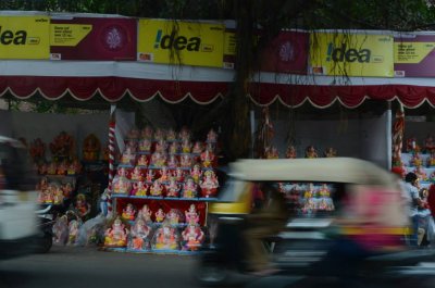Ganesha idols on both sides of the streets