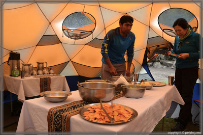 Lunch table set up in our dining tent.  We have Mexican food today