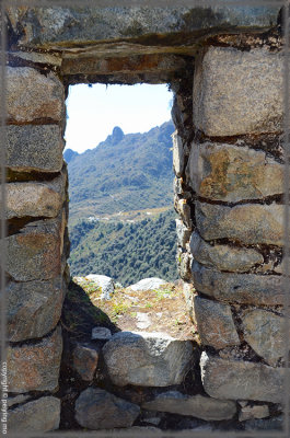 Looking out from a window at Sayacmarca ruin