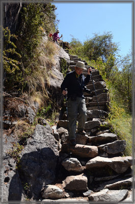 Steep and uneven steps to get to Sayacmarca ruin