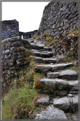 Solid stone staircases take people up and down