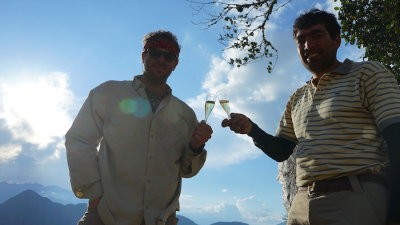 Guides Piero and Elias toast for the successful hike!