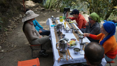Coca leaf tea as starter - Last lunch at the historical Winaywayna site.