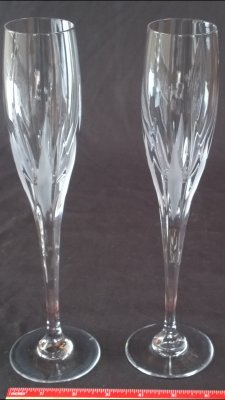 Pair Carved Crystal Flutes - Very nice in the hand