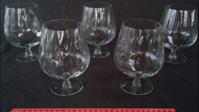 Set of 5 Large Glass Snifters - Brandy or Cognac