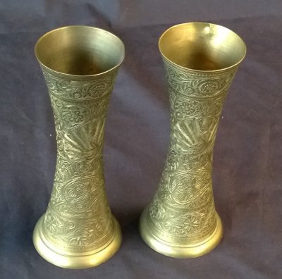 Pair Carved Brass Vases