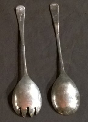 Antique Silver Serving Spoon / Fork