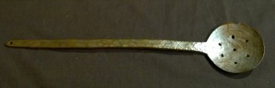 Antique Tin plated copper hand hammered slotted spoon