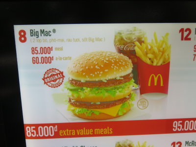 Ho Chi Minh city McDonalds 85000 dong for a medium big mac meal