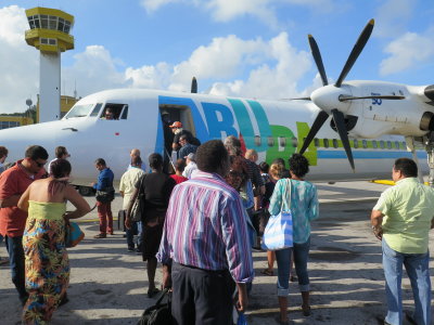 Curacao airport boarding a Insel Air flight to Aruba 