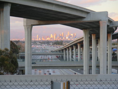 downtown Los Angeles from harbor freeway station