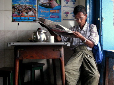 Man in teashop, Yangon