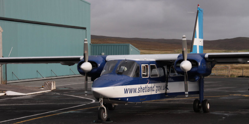 The Fair Isle plane at Tingwall airstrip, Mainland, Shetland