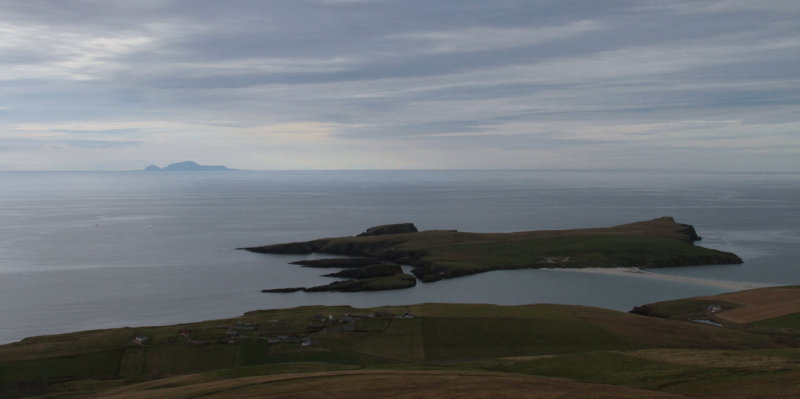 St Ninians Isle with Foula in the distance, Mainland, Shetland
