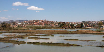 Flooded fields right in the city, Tana