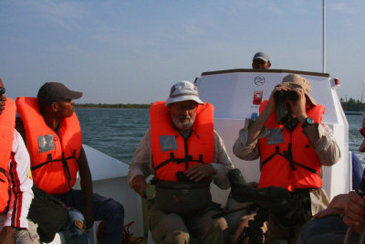 Oz on our boat heading for Nosy Ve