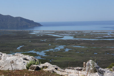 View of the river delta and Iztuzu Beach from Kaunos Rock near Dalyan