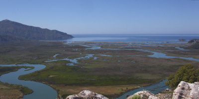 View of the river delta and Iztuzu Beach from Kaunos Rock near Dalyan