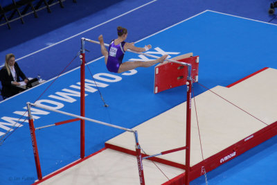 Canadian gymnast on the uneven bars