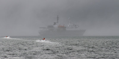 Ortelius disappearing into the fog, Danskya, Svalbard