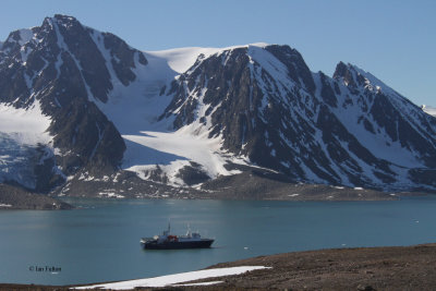 Ortelius at anchor in the Raudfjorden, Svalbard