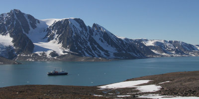 Ortelius at anchor in the Raudfjorden, Svalbard