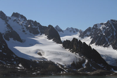 Mountains and glacers at the head of the Raudfjorden, Svalbard