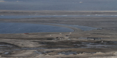 View on the Kinnvika research station from the hill top, Svalbard