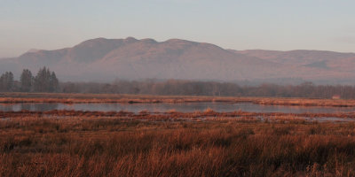 Misty sunset over Wards Pond and the Conic Hill