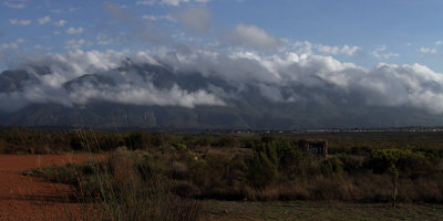 Morning mist over the mountains from Bontebok NP