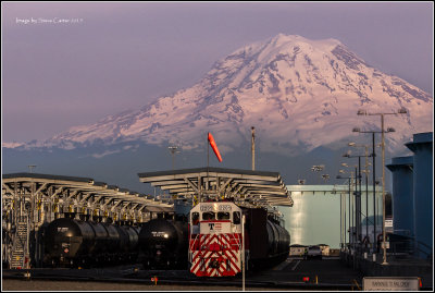 Working the U.S. Oil facility with Mt. Rainier