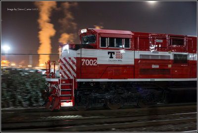 A Pan shot of the 7002 working the yard
