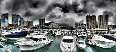 Black Rain Warnng for the Typhoon Shelter, Aberdeen, Hong Kong
