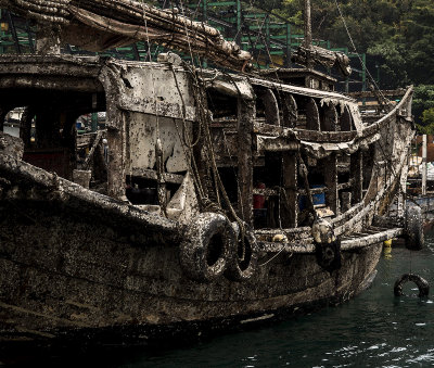 Duk Ling, last Chinese sailing junk, raised from the bottom of the Aberdeen Typhoon Shelter, Hong Kong
