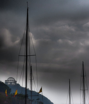 Rainy, misty Winter's day in the Typhoon Shelter, Aberdeen, Hong Kong Island