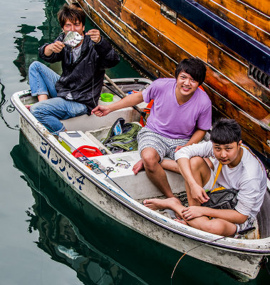 Sunday afternoon fishermen, Aberdeen Typhoon Shelter, Hong Kong