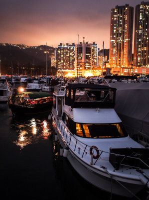 Sampan and Yacht in the Typhoon Shelter