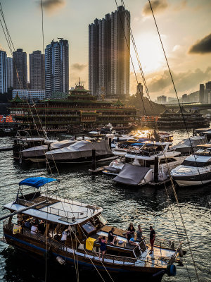 Saturday sunset over Aberdeen Harbour, Hong Kong