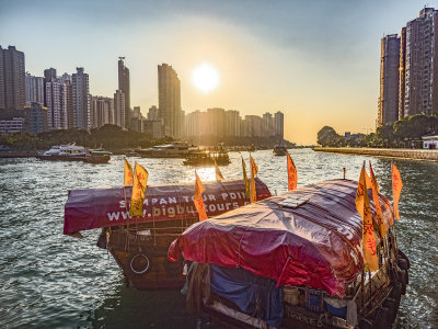 Harbour Tour Sampans at sunset, Aberdeen, Hong Kong Island