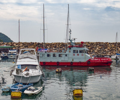 Morning Patrol for Fire Boat 4.  Aberdeen Typhoon Shelter, Hong Kong