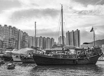 Sailing Junk.  Aberdeen Typhoon Shelter, Hong Kong Island