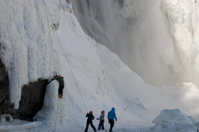 climbing the frozen waterfall Montmorency
