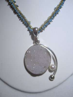 druzy Quartz-with pearl set in sterling silver