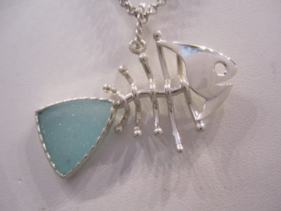 sterling silver fisheele, with teal Druzy Quartz