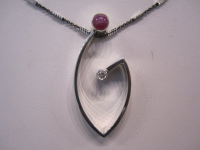 sterling silver pendant with cap ruby with diamond