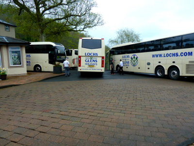 Inversnaid Holiday - Coaches squeezed up for Royal Navy Sea King Rescue helicopter landing