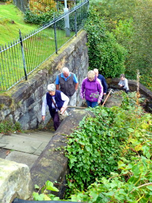 Loch Awe Hotel - Margaret coming up Steps from Station.JPG