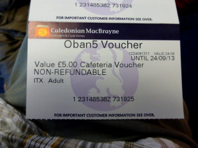 (213) CALMAC - Meal vouchers for ferry- £10 of Vouchers each for Dinner onboard