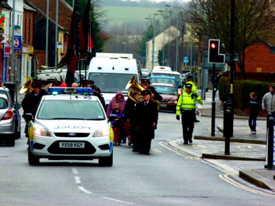 2013-03-21-14 Chalk Farm Band Marching to Open Air in Coopers Square