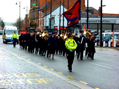 2013-03-21-17 Chalk Farm Band Marching to Open Air in Coopers Square